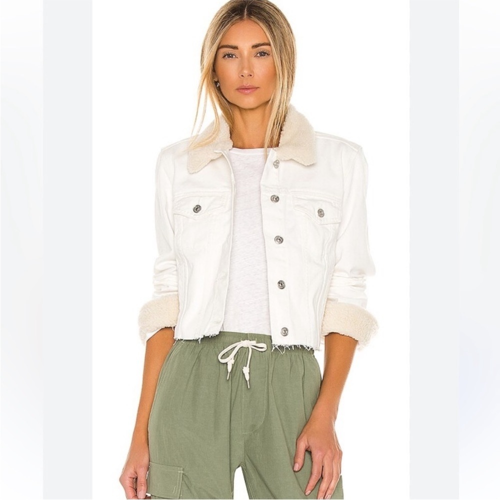 Paige Vivienne Shearling Collar Relaxed Raw Hem Jacket in Ivory Coast Sz L